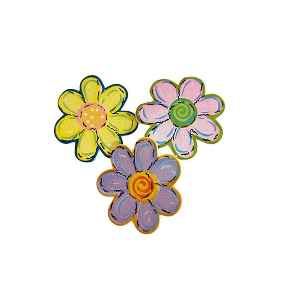 Set of 3 Pastel Flower Brooches 1.75" Diameter Pins Retro Look Plastic - Picture 6 of 6